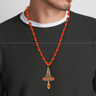                       Rudraksha trishul Damru shiv shankar mala pendant chain for men [VFJ1350PG-RUDRA ]                                              