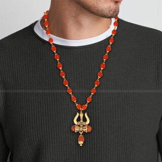                      Rudraksha trishul Damru om nam shiv mala pendant chain for men [VFJ1364PG-RUDRA ]                                              