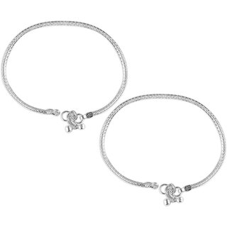                       Vighnaharta Traditional White Metal Anklets Payal Pair for Women Girls  [VFJ1003PYL]                                              