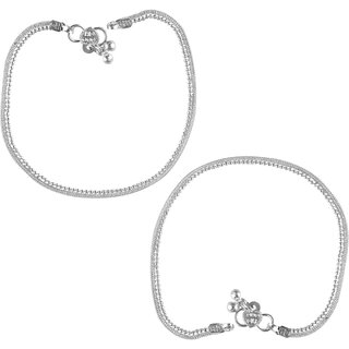                       Vighnaharta Traditional White Metal Anklets Payal Pair for Women Girls  [VFJ1004PYL]                                              