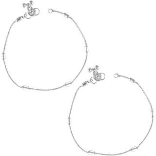                       Vighnaharta Traditional White Metal Anklets Payal Pair for Women Girls  [VFJ1006PYL]                                              
