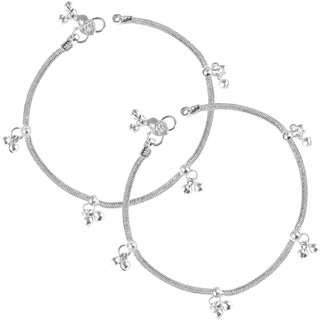                       Vighnaharta Traditional White Metal Anklets Payal Pair for Women Girls  [VFJ1012PYL]                                              