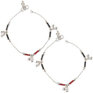                       Vighnaharta Traditional White /Black Metal Anklets Payal Pair for Women Girls  [VFJ1013PYL]                                              