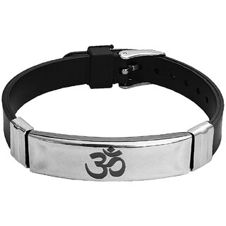                       M Men Style  Om Aum Ohm Symbol Yoga Meditation Black  Silver  Selecone  Stainless Steel Bracelet                                              