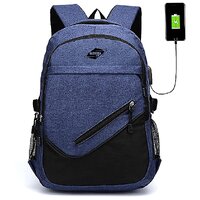 OMRON BAGS Stylish Backpack With USB Charging Port, Water Resistant with College Computer Bag for Men  Women (Blue)