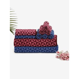                       Pack of 10 Cotton Loom Polka Design Blue and Maroon Towel (2 bath towels, 2 Hand towels, 6 Face Towels)                                              