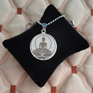                       M Men Style  Gautam Budhha Sitting On Lotus Buddhist Silver Stainless Steel Pendant Necklace Chain For Men And women                                              