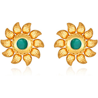                       Gold Plated Green Stone studded alloy Stud Earring for Women and Girls- (VFJ1467ERG-GREEN)                                              