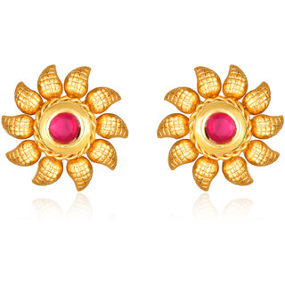                       Gold Plated Red Stone studded alloy Stud Earring for Women and Girls- (VFJ1467ERG-RED)                                              