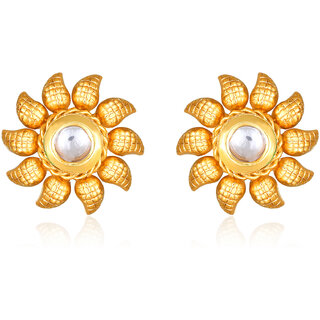                       Gold Plated Polki Stone studded alloy Stud Earring for Women and Girls- (VFJ1467ERG-WHITE)                                              
