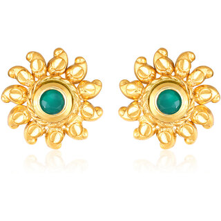                       Trendy Flower Gold Plated Green Stone studded  Earring for Women and Girls- (VFJ1468ERG-GREEN)                                              