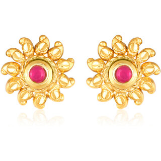                       Trendy Flower Gold Plated Red Stone studded Earring for Women and Girls- (VFJ1468ERG-RED)                                              