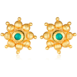                       Daisy Flower Gold Plated Green Stone studded Earring for Women and Girls- (VFJ1470ERG-GREEN)                                              