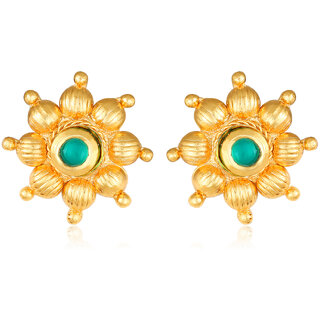                       Daisy Flower Gold Plated Green Stone studded Earring for Women and Girls- (VFJ1470ERG-GREEN)                                              