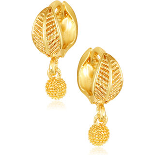                       Filigree work Gold Plated alloy Hoop Earring Clip on fancy drop Bali Earring for Women and Girls                                              