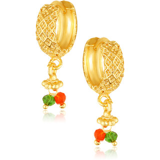                       Filigree work Hoop Earring Clip on fancy artificial stone drop Bali Earring for Women and Girls                                              