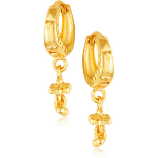                       Filigree work Gold Plated alloy Hoop Earring Clip on fancy drop Bali Earring for Women and Girls                                              