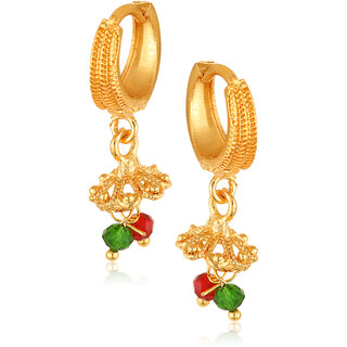                       Filigree work Hoop Earring Clip on fancy artificial stone drop Bali Earring for Women and Girls                                              