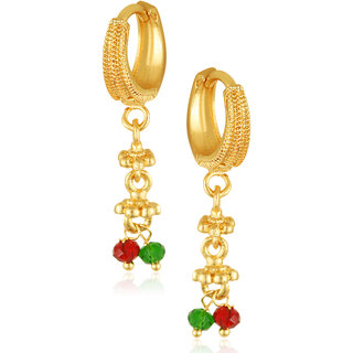                       Filigree work Hoop Earring Clip on fancy artificial stone drop Bali Earring for Women and Girls                                              