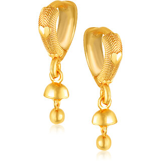                       Filigree work Gold Plated alloy Hoop Earring Clip on fancy drop Bali Earring for Women and Girls                                              