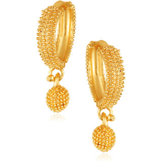                       Filigree work Gold Plated alloy Hoop Earring Clip on fancy drop Bali Earring for Women and Girls                                              