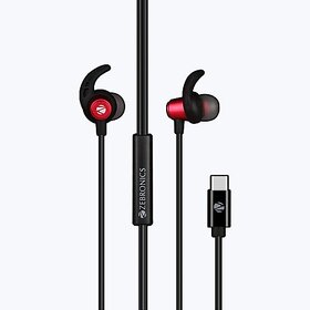 ZEBRONICS Zeb Buds C , Type C rphones with volume control Wired Headset (Red, black, In the Ear)