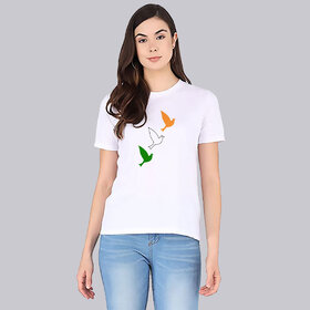 Perfect Fashion Bird Printed Women Round Neck White T-Shirt