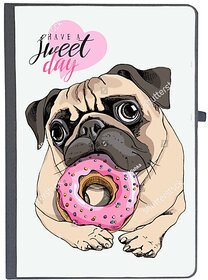 UDNAG Ruled Notebook Diary 'Pug & Doughnut | Pug with Pink Round Doughnut', [A5 80Pages 80GSM]