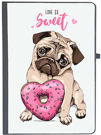 UDNAG Ruled Notebook Diary 'Pug & Doughnut | Pug with Pink Heart Doughnut', [A5 80Pages 80GSM]