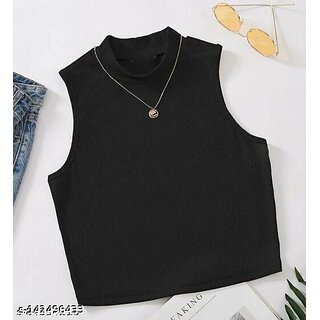                       SLEEVE LESS RIB TOP-BLACK                                              