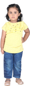 Kid Kupboard | Girl's | Round Neck | Casual | Top | Half-Sleeves | Pure Cotton | Yellow | Pack of 1 | Regular-Fit