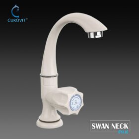 CUROVIT PVC SWAN NECK PILLAR COCK 15mm (1/2) with Foam Flow White plastic for Kitchen / Wash Basin Deck Mounted Tap