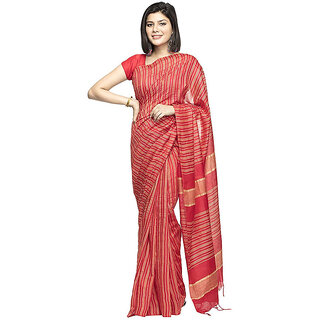 Women's Cotton Art Silk  Simple And Sober Saree With Running Blouse ( Red )