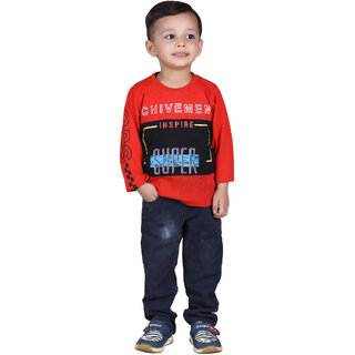                       Kid Kupboard | Boy's | Round Neck | Casual | T-Shirt | Full-Sleeves | Pure Cotton | Red | Pack of 1 | Regular-Fit                                              