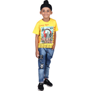                       Kid Kupboard | Boy's | Round Neck | Casual | T-Shirt | Half-Sleeves | Pure Cotton | Yellow | Pack of 1 | Regular-Fit                                              