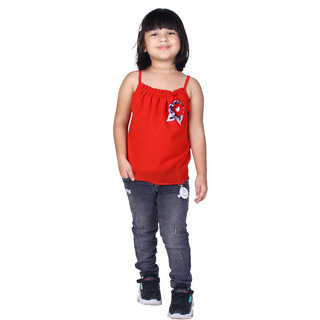                      Kid Kupboard | Girl's | Round Neck | Casual | Top | Sleeveless | Pure Cotton | Red | Pack of 1 | Regular-Fit                                              