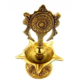                       Arihant Craft Brass Chakra Villaku, Chakra Traditional Oil Lamp for Pooja, Aarti, Showpiece Hand Work   17 cm (Brass,                                              