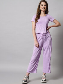 Women's Plain Purple Hosiery Top & Pajama Set