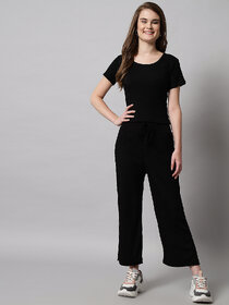 Women's Plain Black Hosiery Top & Pajama Set