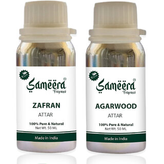                       Sameera Zafran Attar  Agarwood Attar 50ml For Unisex Alcohol-Free Perfume Oil (Combo Pack of 2)                                              