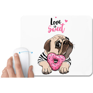                       UDNAG White Mousepad 'Pug & Doughnut | Love is Sweet' for Computer [230 x 200 x 5mm]                                              