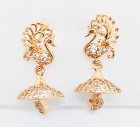 Fashionable American Diamond Peacock Design Jhumki Dropdown Earrings