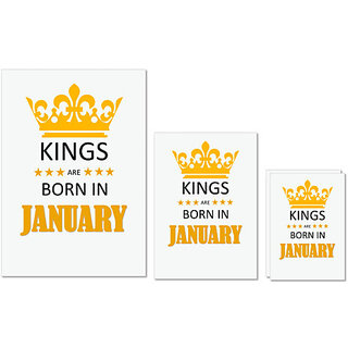 UDNAG Untearable Waterproof Stickers 155GSM 'Birthday | Kings are born in January' A4 x 1pc, A5 x 1pc & A6 x 2pc