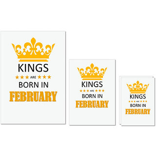 UDNAG Untearable Waterproof Stickers 155GSM 'Birthday | Kings are born in February' A4 x 1pc, A5 x 1pc & A6 x 2pc