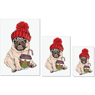                       UDNAG Untearable Waterproof Stickers 155GSM 'Christmas | Christmas Pug' A4 x 1pc, A5 x 1pc & A6 x 2pc                                              