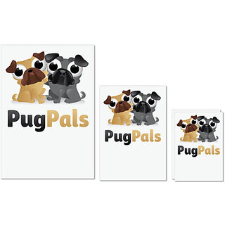                       UDNAG Untearable Waterproof Stickers 155GSM 'Pugs | Pugpals' A4 x 1pc, A5 x 1pc & A6 x 2pc                                              