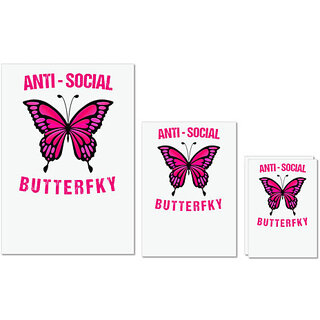                       UDNAG Untearable Waterproof Stickers 155GSM 'Butterfly | Anti Social butterfly' A4 x 1pc, A5 x 1pc & A6 x 2pc                                              