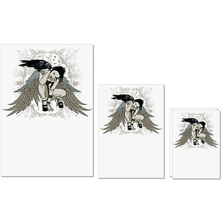                       UDNAG Untearable Waterproof Stickers 155GSM 'Death | Crow and fairy queen' A4 x 1pc, A5 x 1pc & A6 x 2pc                                              