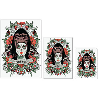                       UDNAG Untearable Waterproof Stickers 155GSM 'Death | Vengeance' A4 x 1pc, A5 x 1pc & A6 x 2pc                                              
