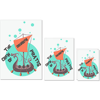                       UDNAG Untearable Waterproof Stickers 155GSM 'Pirates | The Crew of Drunken pirates' A4 x 1pc, A5 x 1pc & A6 x 2pc                                              